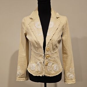 White House Black Market Cream Embroidered Blazer - Womens Size 0